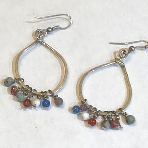 Hammered .925 Silver Hoop with Multicolor Stone Dangles